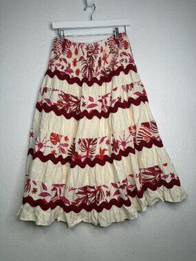 Caroline Constas Tiered Peasant Skirt with Tropical Print